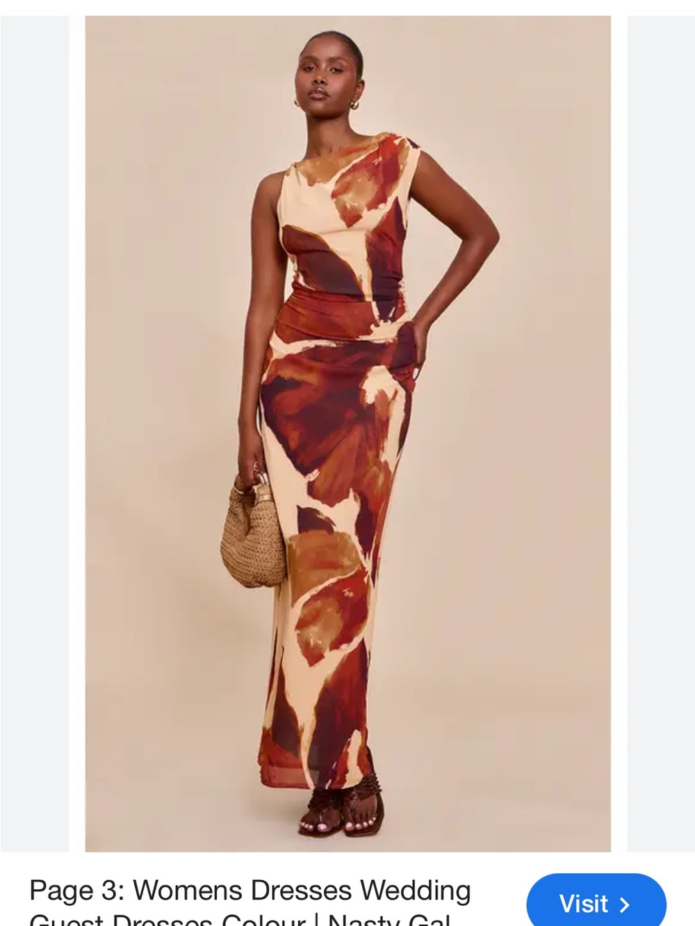 Pretty Little Thing Floral-Print Dress in Rust and Cream